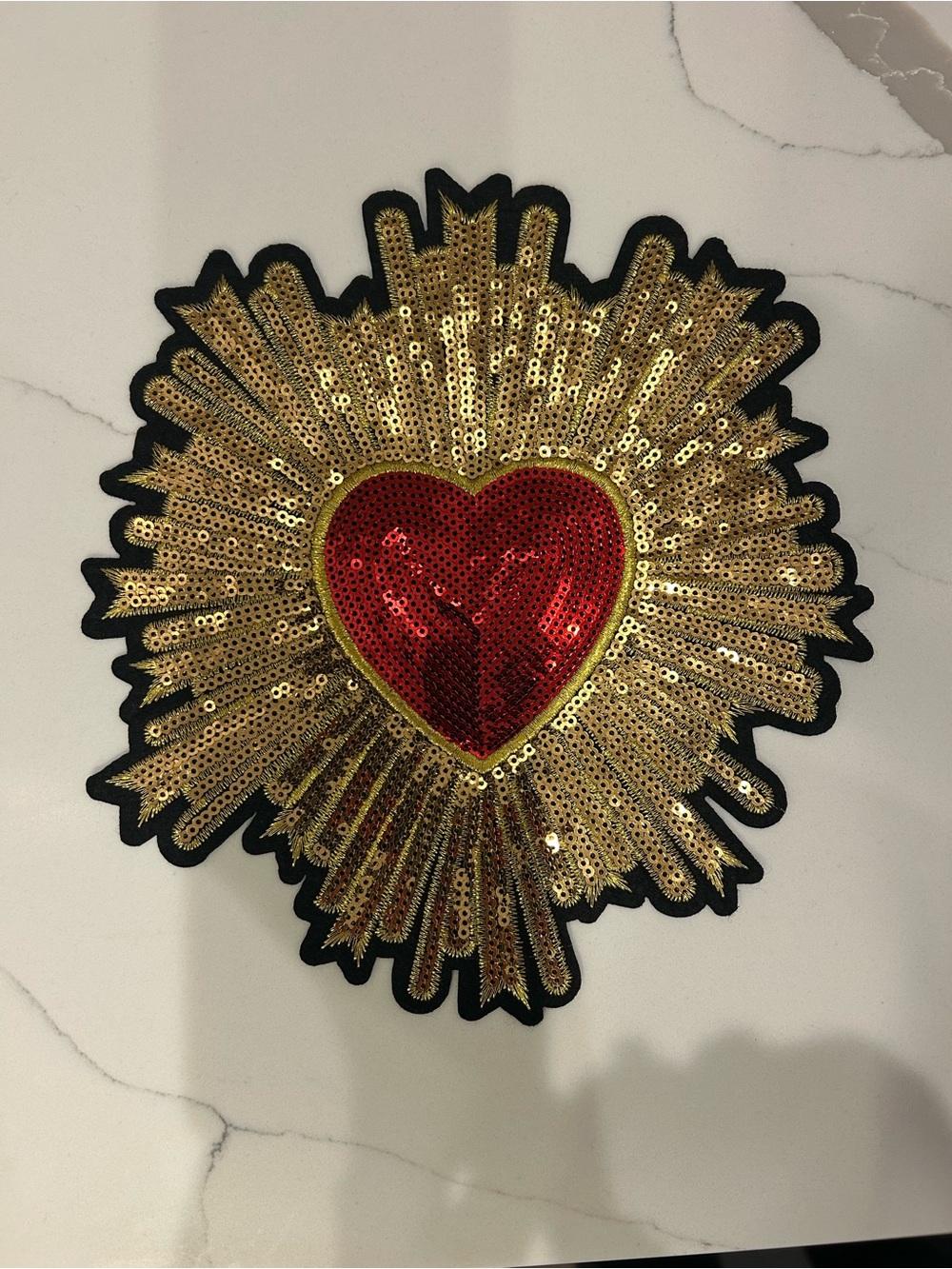 Sequin Heart Burst Patch - Red and Gold